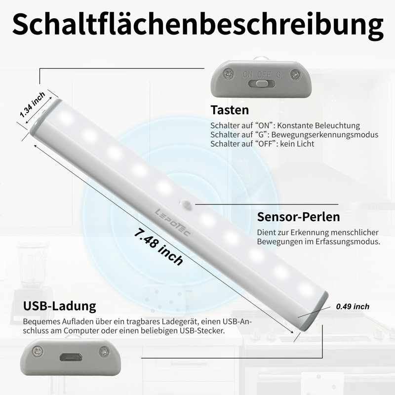 LEPOTEC 19cm LED 10 Light Under Cabinet Bar Light, 6500K Cool White