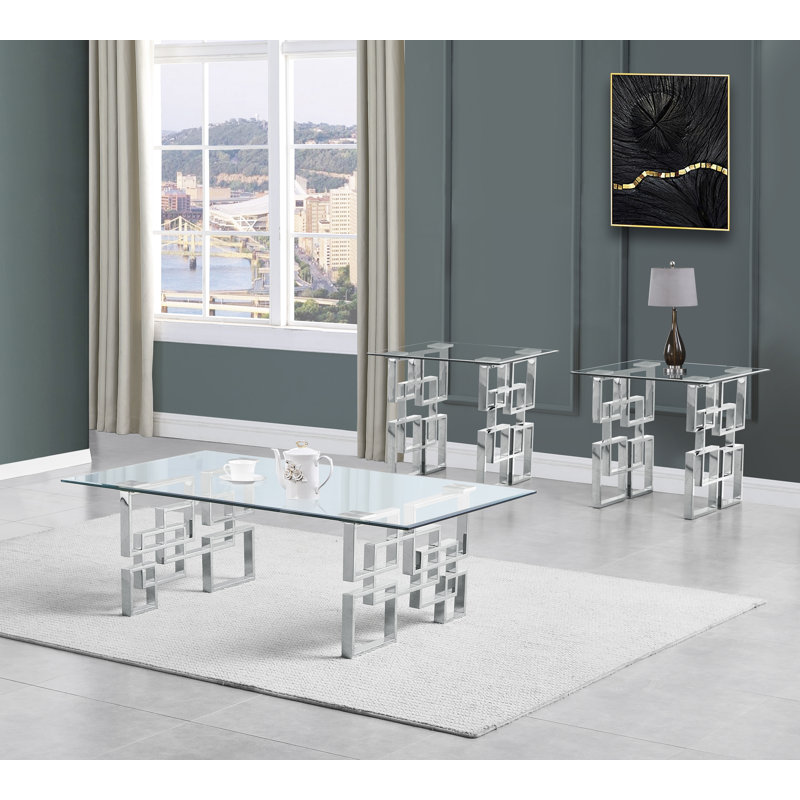 Ensemble de tables basses 3 pièces, Argent, 3 pièces: table basse, 2 tables de bout