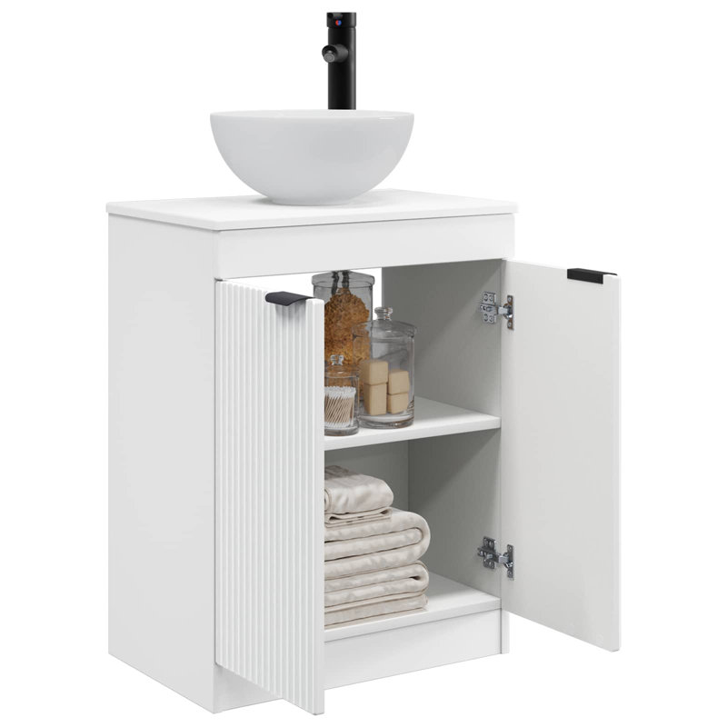 Single Bathroom Vanity with Ceramic Basin, White