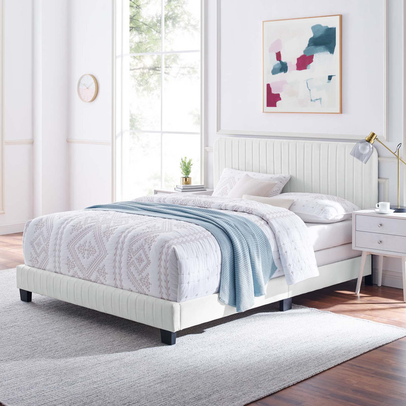 Celine Channel Tufted Performance Velvet Bed, Pink, King
