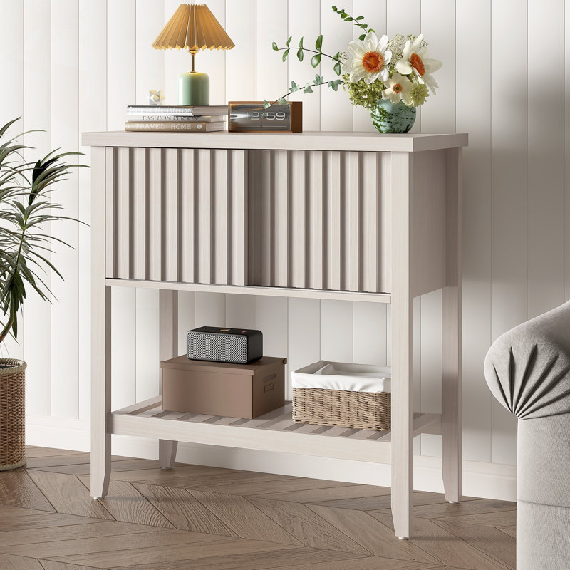 Console 31,5 "avec portes de tiroir coulissantes et tablette de rangement, Beige, Beige, Beige