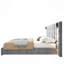 Très grande base de lit tapissier, avec applique murale et port USB, tête de lit large, velours, gris