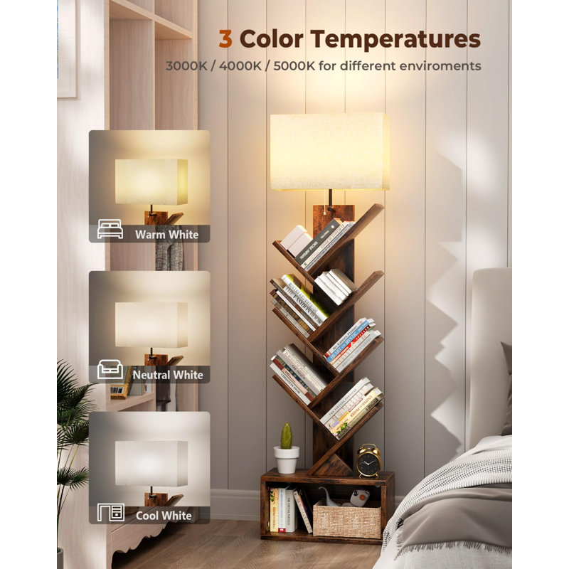 6 Tier Tree Bookshelf With Light, Small Bookcase Tower For Books