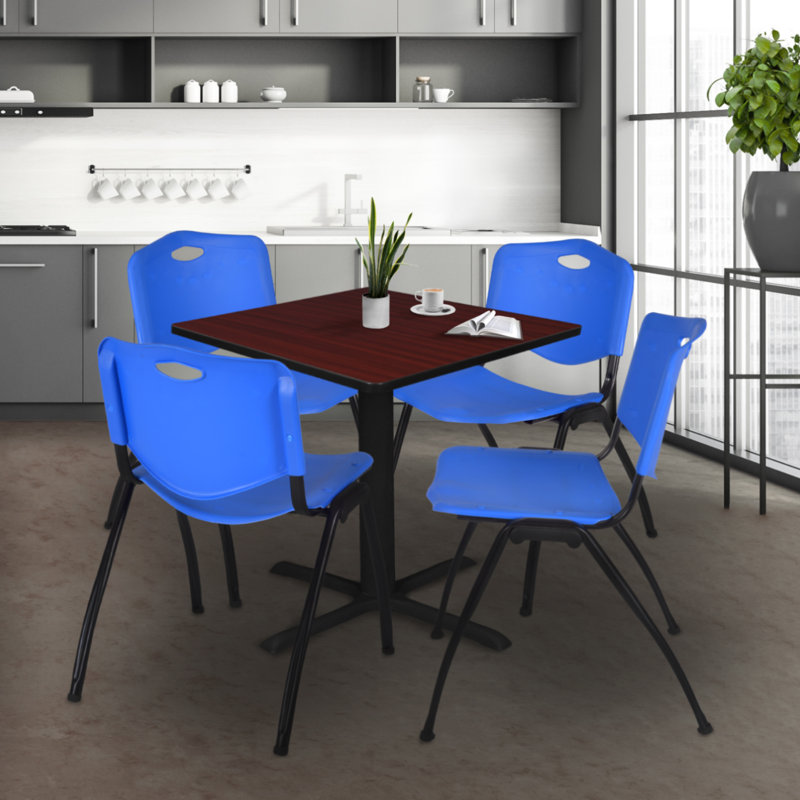Table de salle à manger Neyland Cain, Bleu, H 29 po x l 36 po x P 36 po, Acajou