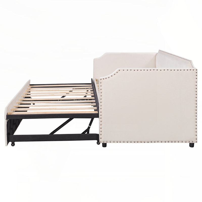 Velvet Upholstered Daybed with Pop Up Trundle, Perfect for Small Spaces and Multipurpose Use, Combining Comfort and Functionality