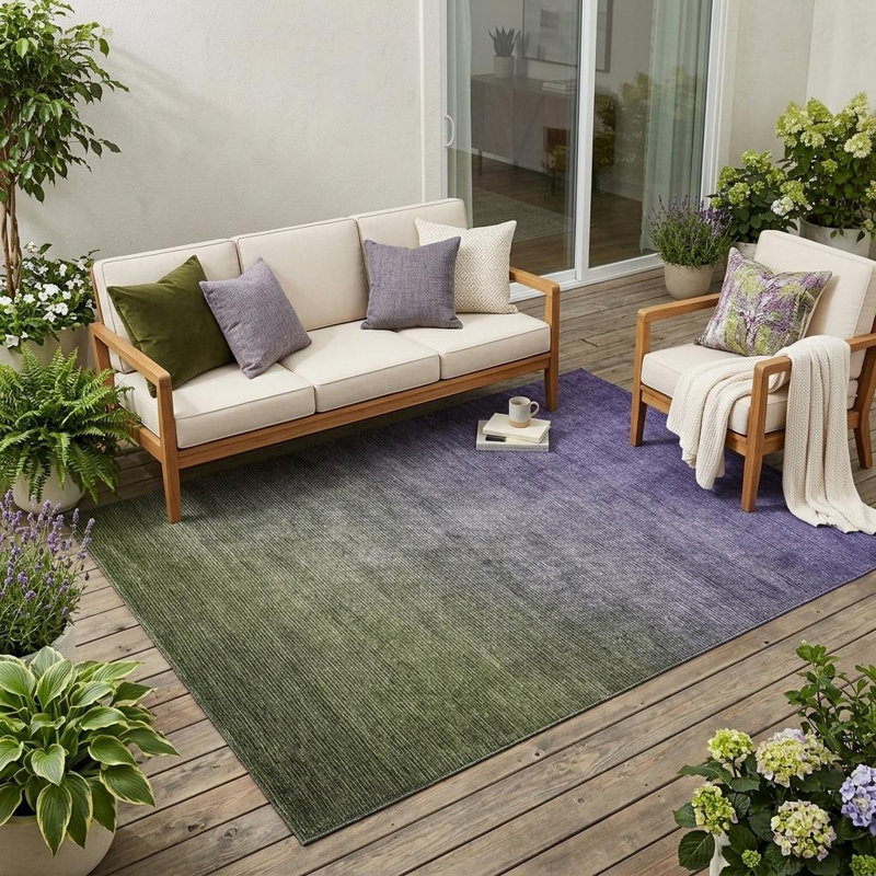 Tapis extérieur lavable antidérapant 5 pi x 8 pi vert olive et mauve