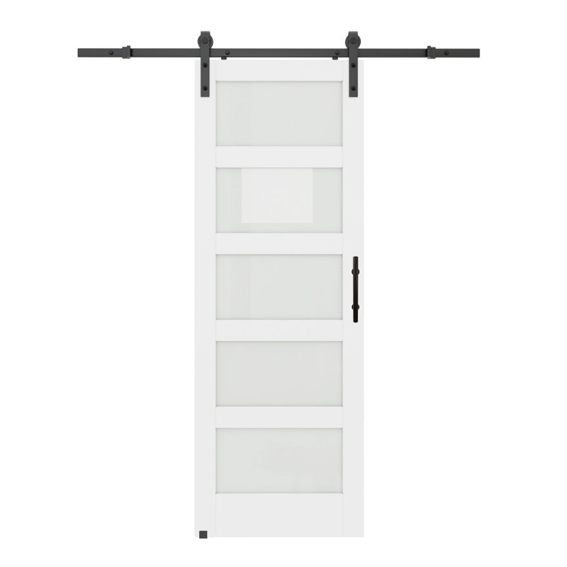 5-Lites Glass Sliding Barn Doors with Installation Hardware Kit, Includes soft closing item, 42" x 84"