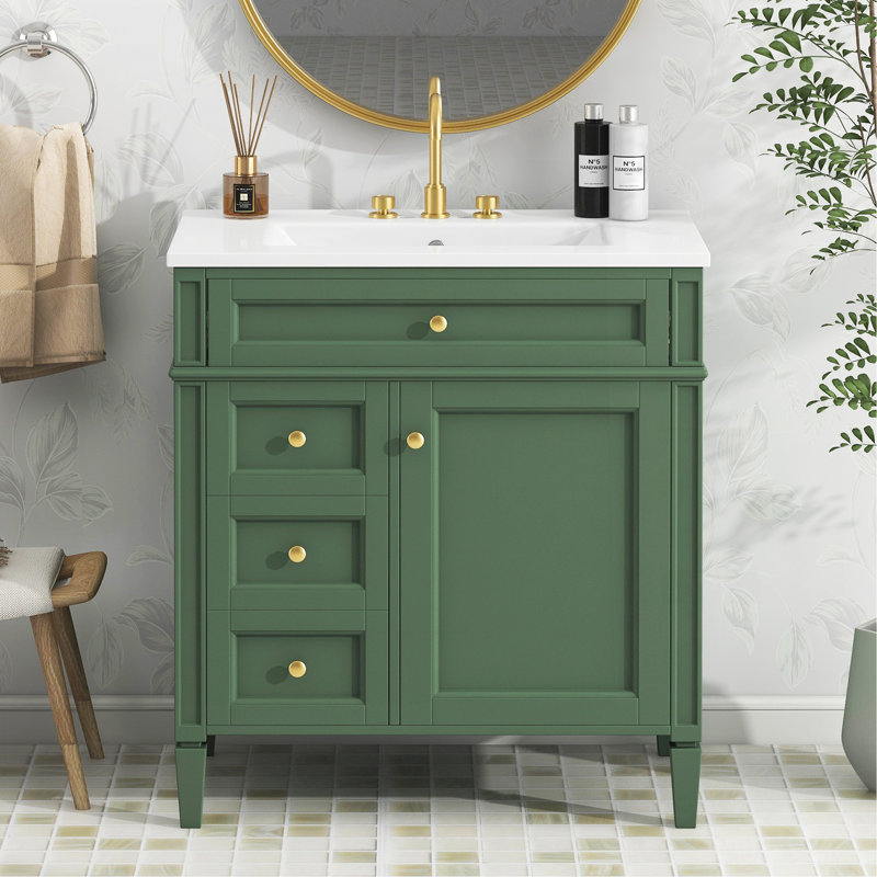 Meuble-lavabo de 30 po avec lavabo supérieur, meuble-lavabo moderne avec 2 tiroirs et tiroir escamotable, meuble-lavabo simple