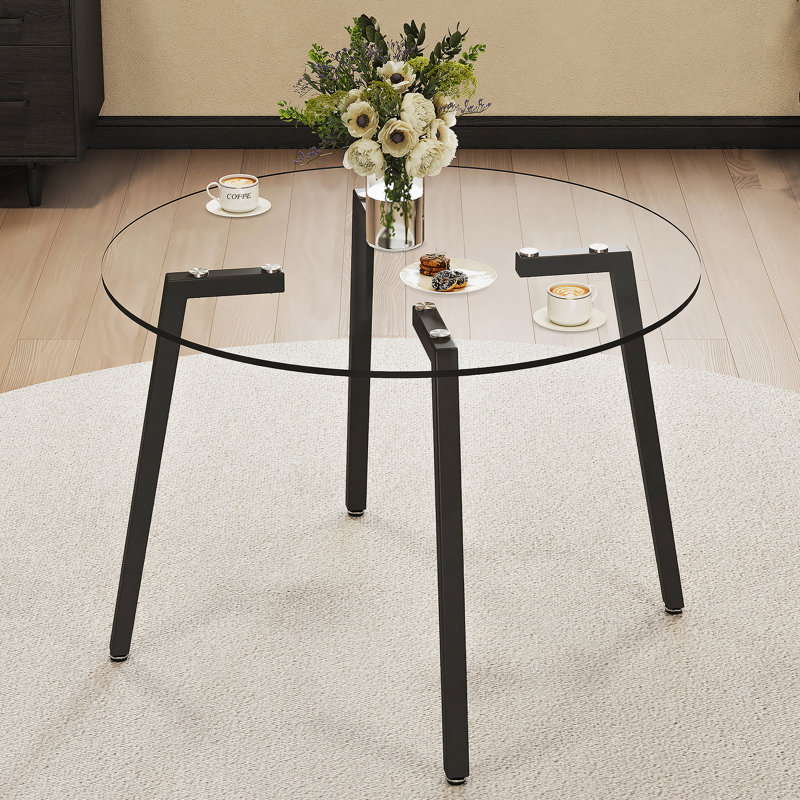 Table ronde moderne en verre trempé transparent de style simple