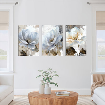 Tableau mural abstrait élégant à motif floral de pivoines (paquet de 3)