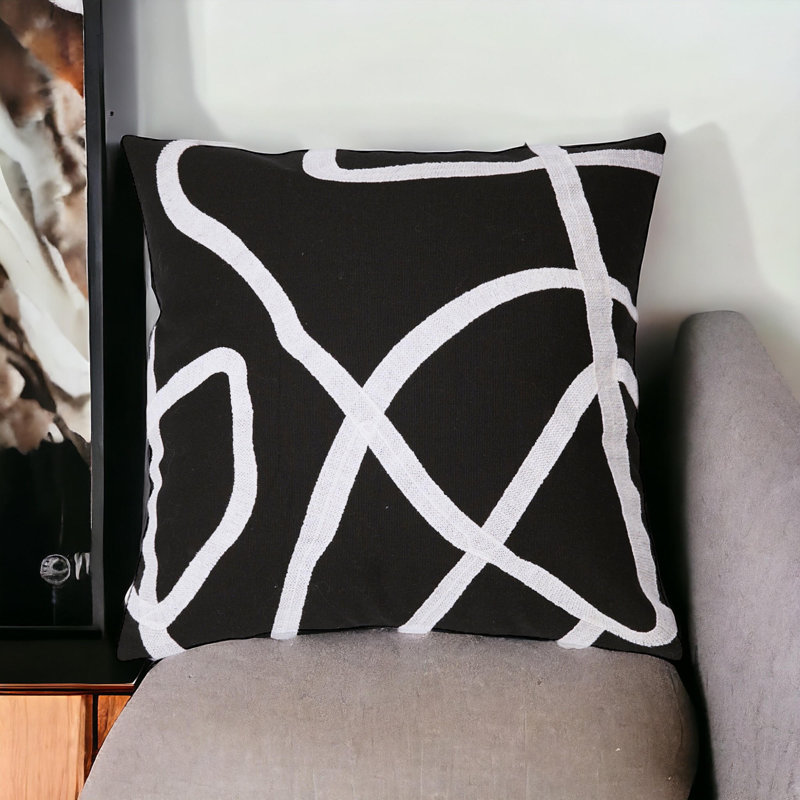 Housse de coussin réversible en coton brodé, Noir