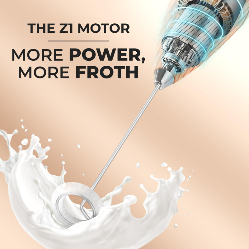 Black Modern Handheld Electric Milk Frother with Stand