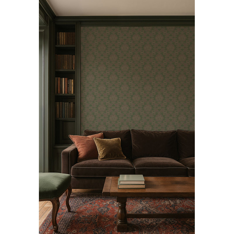 Silken Poppy - Hunstman Green Wallpaper