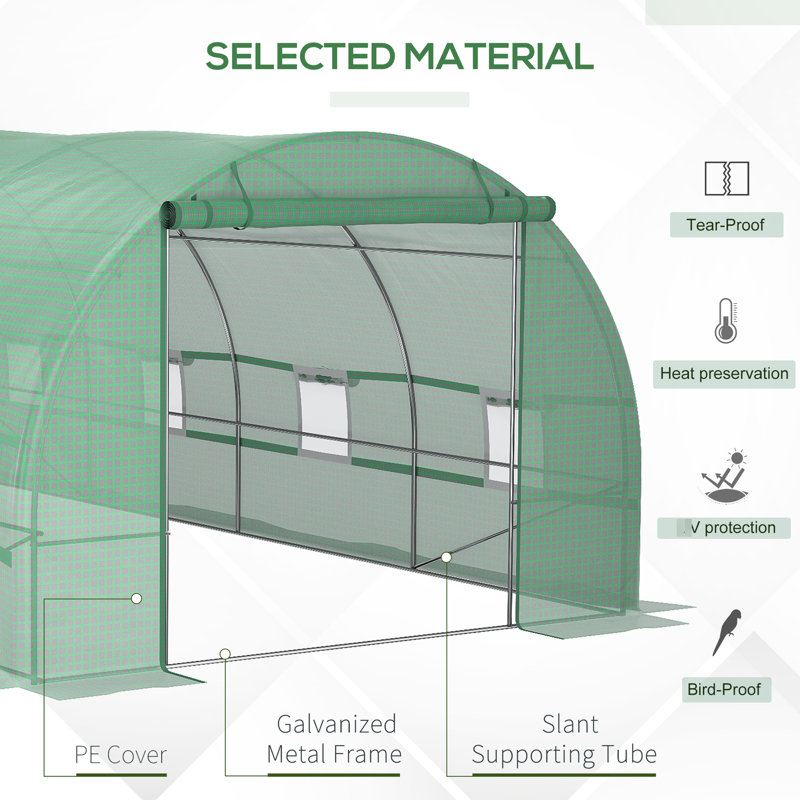 Structure en acier galvanisé avec porte à fermeture à glissière et fenêtres à mailles de 19 po x 10 po x 7 pi Walk-In Greenhouse