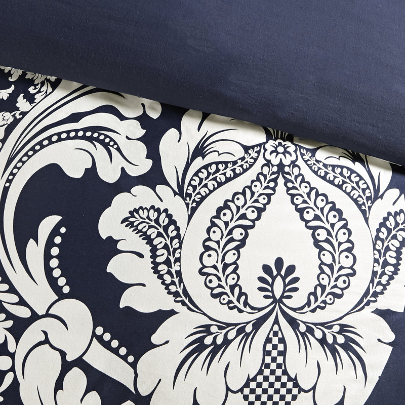 Indigo and White King Cotton Damask Comforter Set
