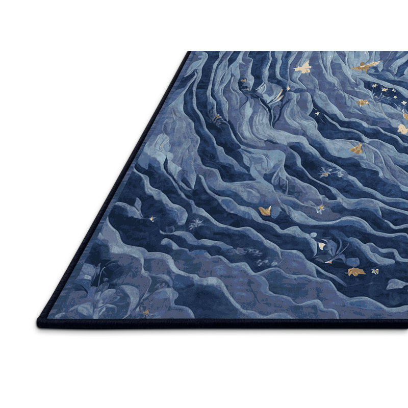 Silky Soft Plush Blue Area Rug, Round 5'