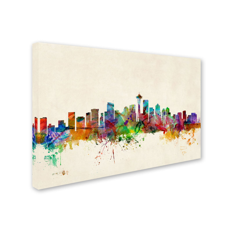 Seattle Washington Colorful Cityscape Canvas Art with Floater Frame