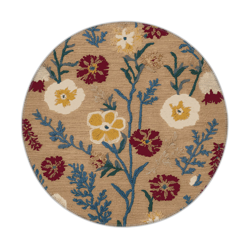 Tapis d'intérieur et d'extérieur brun Botanical, Rond 5 pi