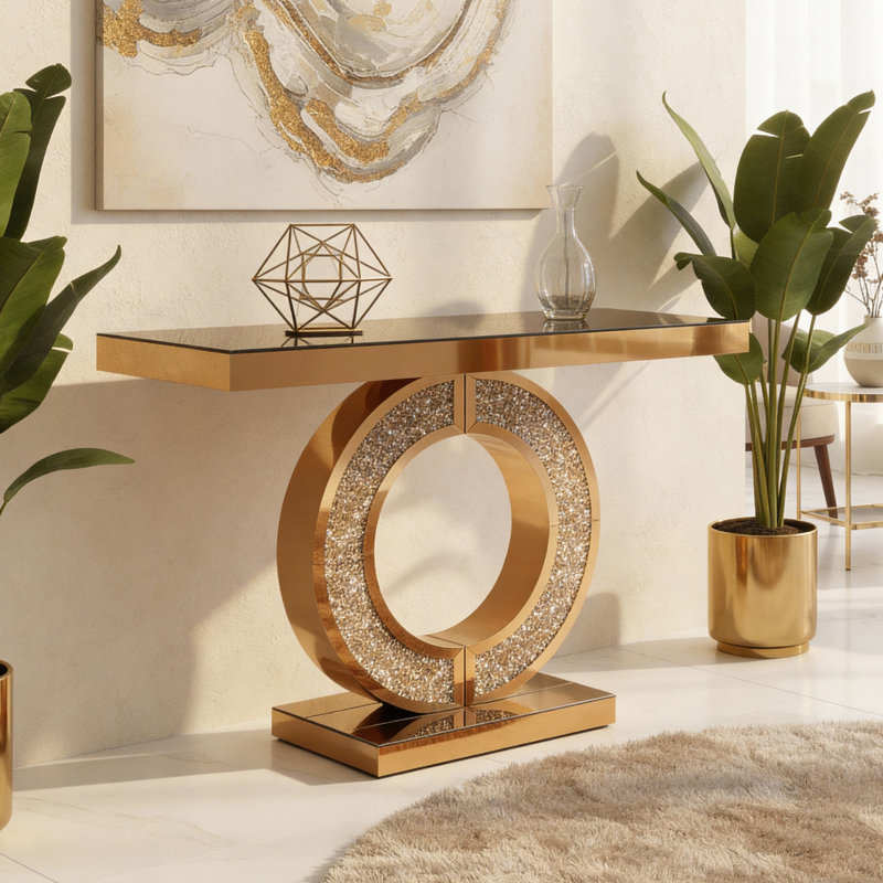 Console à miroir avec incrustation de diamant concassé, Brun