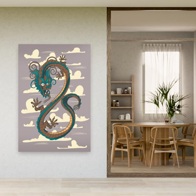 Flying Asian Dragon Traditional Abstract Landscape Nature Wall Art Print 1 Piece Wrapped Canvas Wall Art