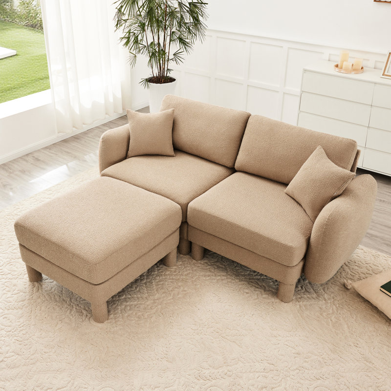 2, café, canapé Boucle, amovible, rembourrage en mousse dense, coussins décoratifs, café modulaire moderne avec pieds cylindriques, construction et douceur pour la chambre à coucher