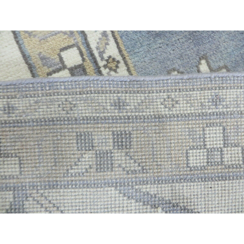 Tapis oriental rectangulaire unique noué à la main de 12 pi x 17 pi 7 po bleu / ivoire / brun / or