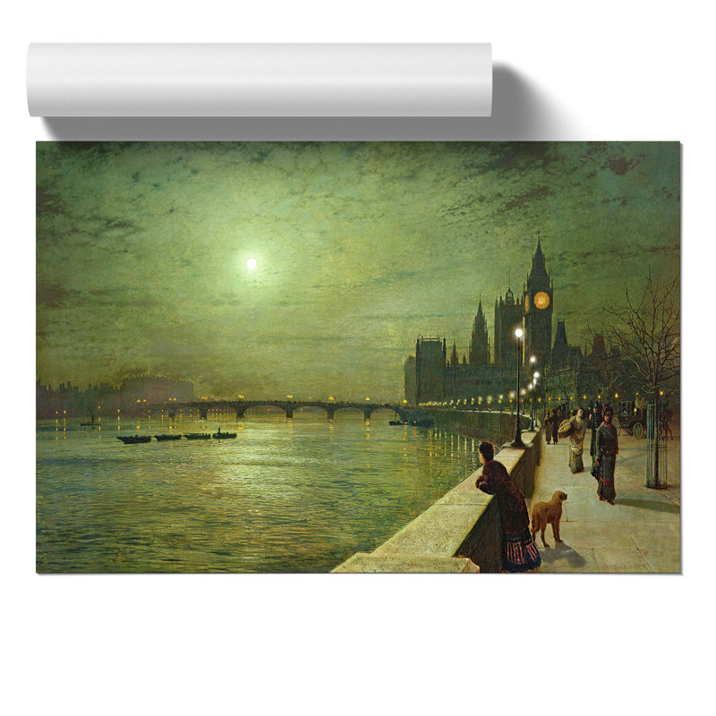 Reflections On The Thames by John Atkinson Grimshaw - No Frame Painting, 42cm H x 59cm W x 0.1cm D