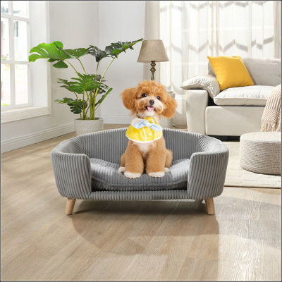 Base de lit surélevée pour petits chiens avec pieds en bois d'hévéa et mousse de soutien