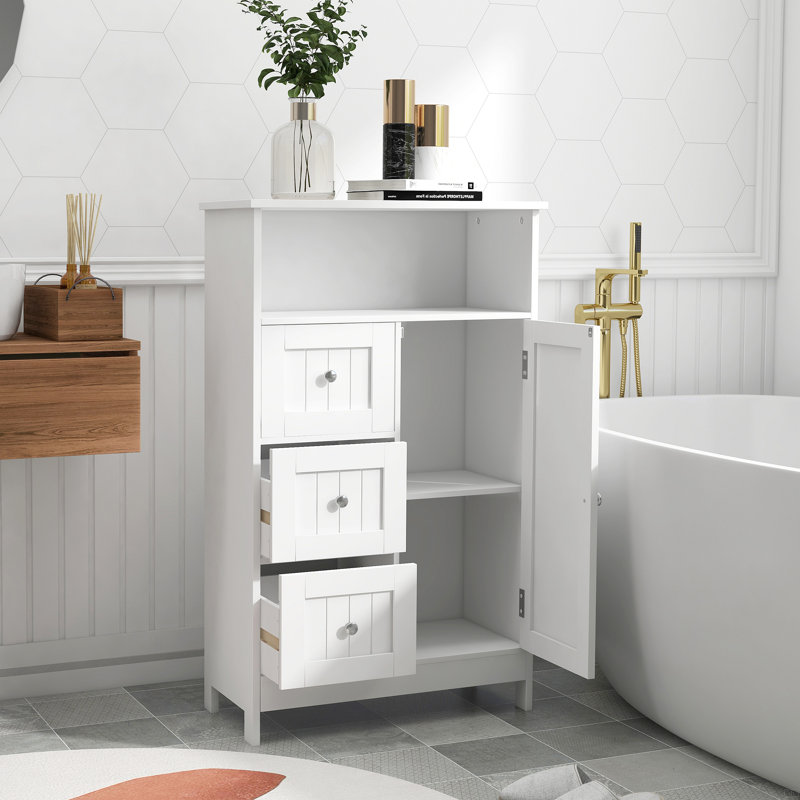 Armoire de rangement pour salle de bain avec 3 tiroirs et 1 porte