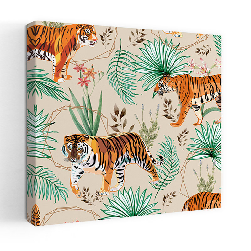 Contemporary Art Abstract Contemporary Cat Tiger Forest Nature Wall Art by Uma Gokhale - Wrapped Canvas Print