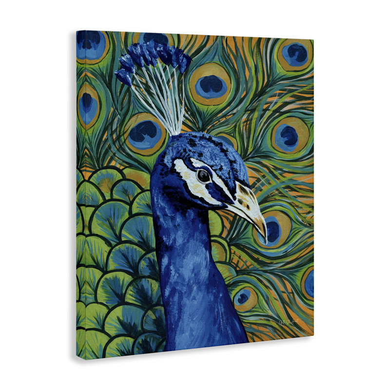 "Bold Peacock Feathers", art mural sur toile par Yvette St. Amant, H 20 po x l 16 po