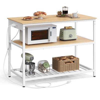 Kitchen Island with 3 Shelves, 47.2 Inches Width Kitchen Shelf with Power Strip