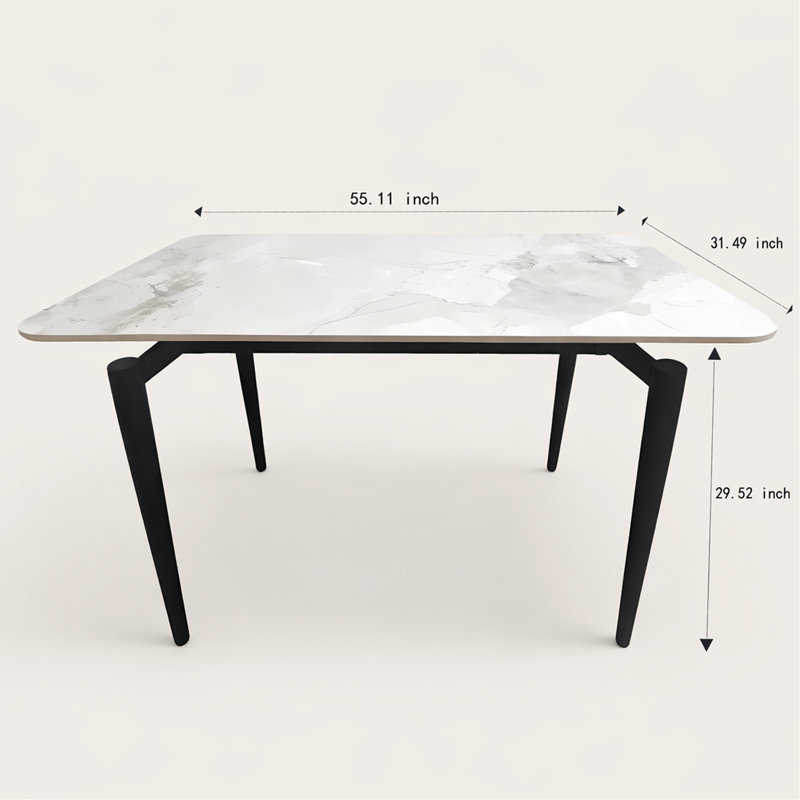 Table de roche brillante avec pieds noirs, table de salle à manger en pierre frittée, table de salle à manger pour 6 à 8 personnes