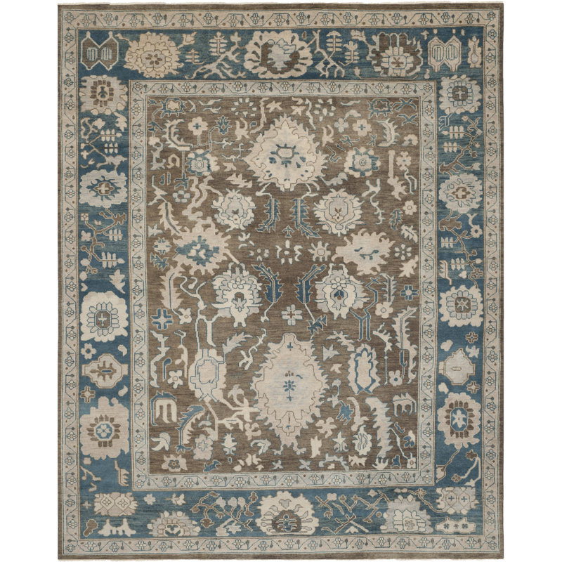 Sultanabad Annecy Hand Knotted Wool/Cotton Blue Area Rug, Rectangle 9' x 12'