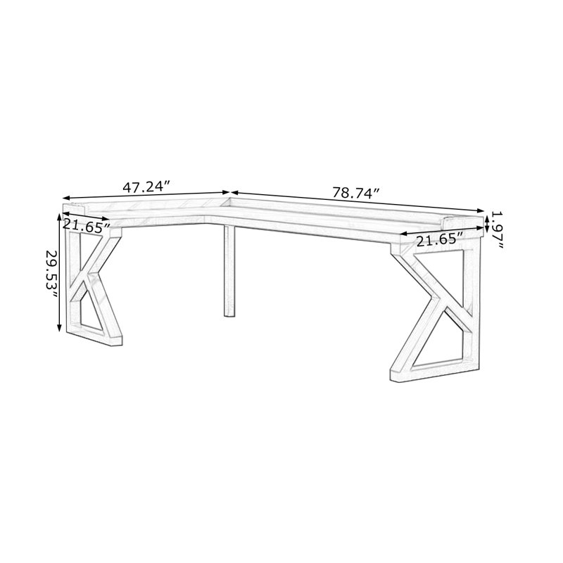 Walnut L-Shaped Solid Wood  desk, 29.53" H x 78.74" W x 47.24" D, Left Hand Return