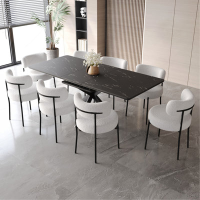 Ensemble de table de salle à manger 62,4 "à rallonge 78,15" pour 4 à 8 personnes pour la salle à manger, dossier incurvé, rembourré, rembourré, rembourré, sans accoudoirs et très grande table de salle à manger