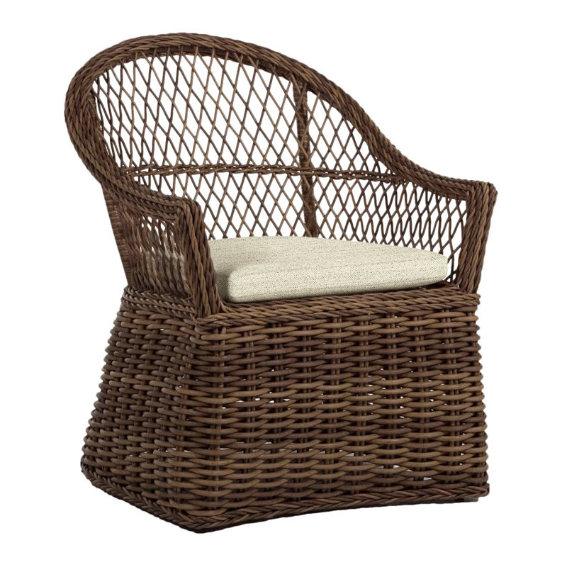 Soho Woven N-Dura Resin Wicker Outdoor Arm Chair, Linen Dove, No Welt, Raffia