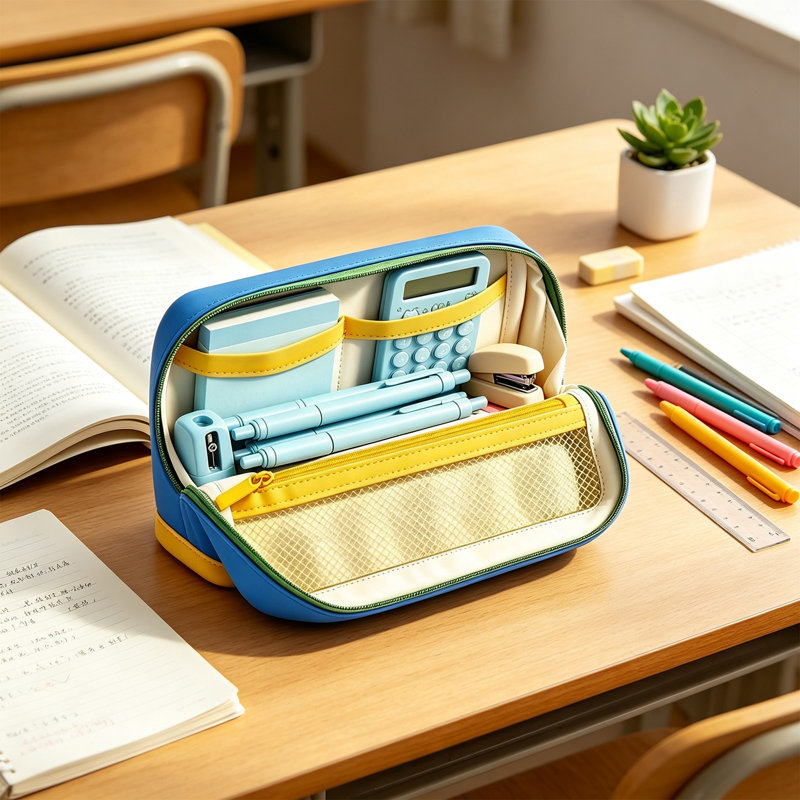 Boîte de rangement en bois pliable magnétique pour crayons d'écolier, grande capacité, à compartiments multiples et avec poignée de transport