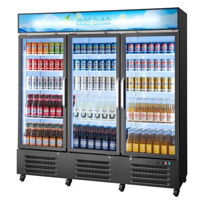 Réfrigérateur commercial de type commercial, refroidisseur de boissons vertical 54,3 pieds cubes / 1538L, réfrigérateur à 3 portes vitrées avec caisson lumineux personnalisable, 12 tablettes réglables, éclairage à DEL doux et roulettes