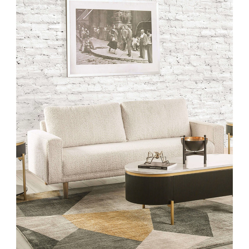 Canapé contemporain l 83 po, blanc cassé, Blanc cassé / blanc