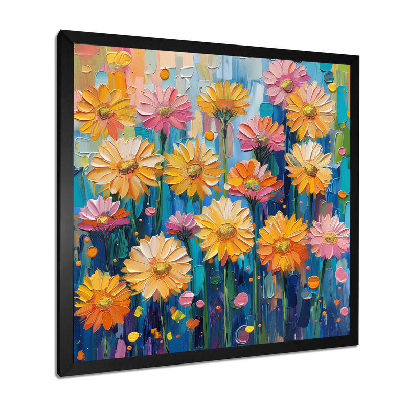 «Daisy» - art mural jaune, H 16 po x l 16 po, Cadre simple noir