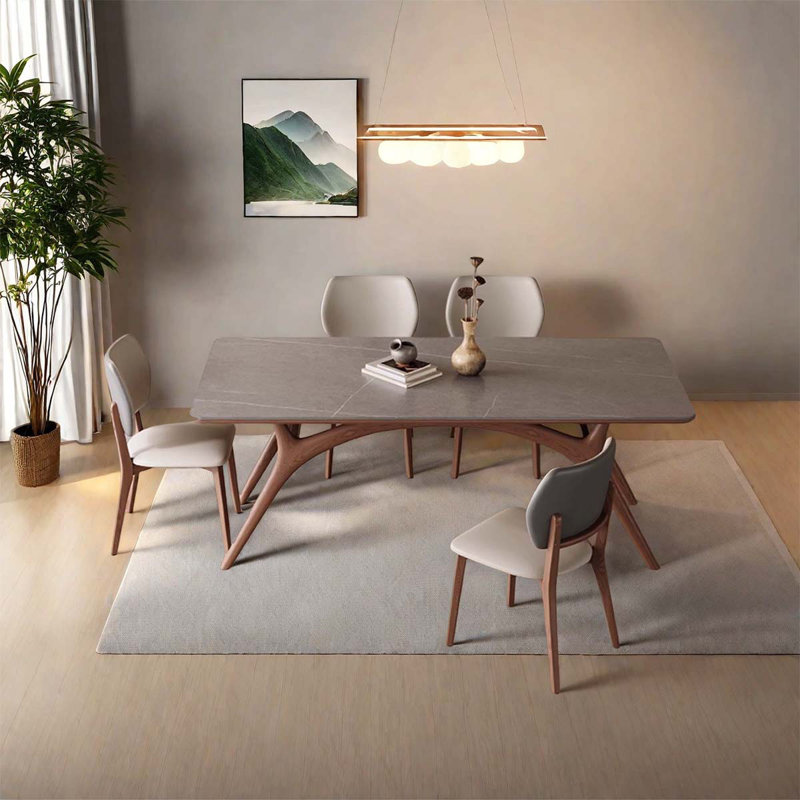 White cream style Nordic rectangular rock table, 29.53"H x 55.12"L x 31.5"W, Walnut
