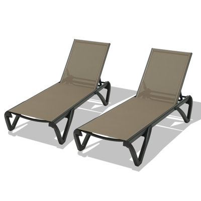 Adjustable Aluminum Patio Chaise Lounges With Wheels, Khaki, Outdoor Elegance For Poolside And Balcony