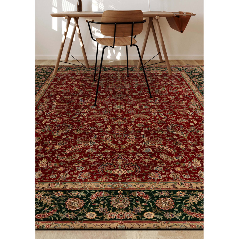 Tapis rouge et vert noué à la main de haute qualité