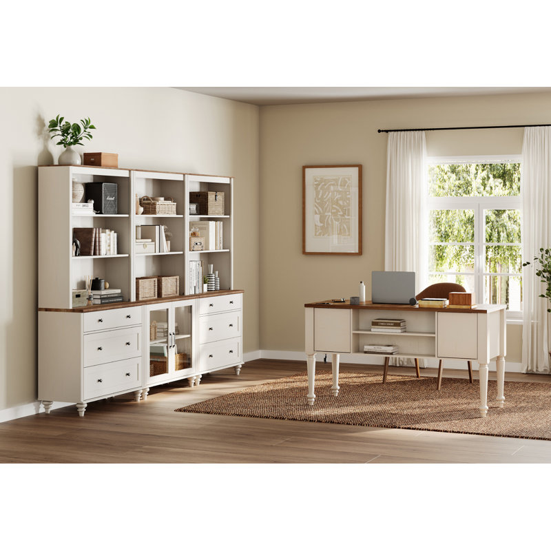 Ensemble de bureau de 2 pièces Scarlett, bureau de direction 56 po et ensemble de 2 bibliothèques avec tiroirs Scarlett