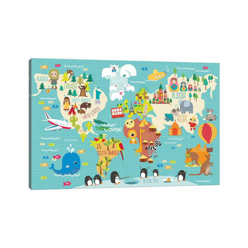 Carte du monde des enfants - impression sur toile tendue, 40" H x 60" W x 1.5" D