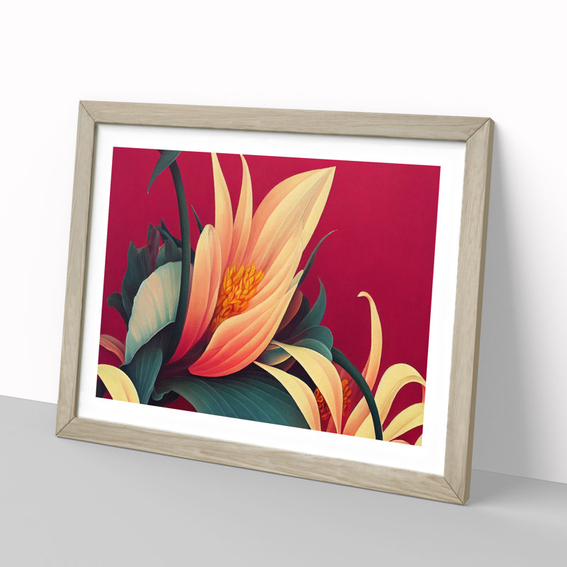 Beaming Flowers Art Deco - Framed Print, 25cm H x 34cm W x 2cm D, Oak