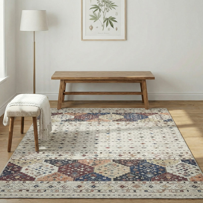 Tapis à motif géométrique marocain beige Thambiah, Beige, Tapis de couloir 3 pi 4 po x 9 pi 11 po