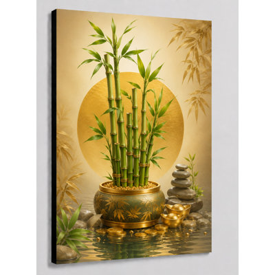 Large Chinese Feng Shui Lucky Bamboo and Wealth Symbols Wall Art Canvas Print 24x36 Inch Positive Energy Decor Nature Botanical Artwork for Office Living Room  Home Decor - Ready to hang