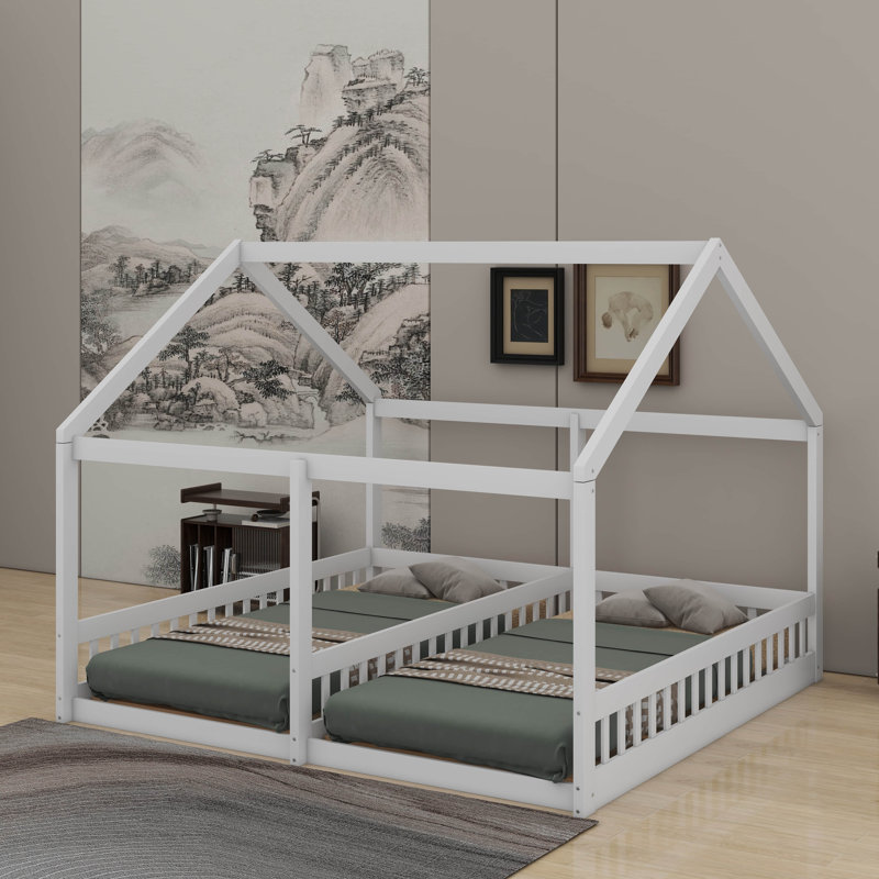 Twin House Platform Beds, White